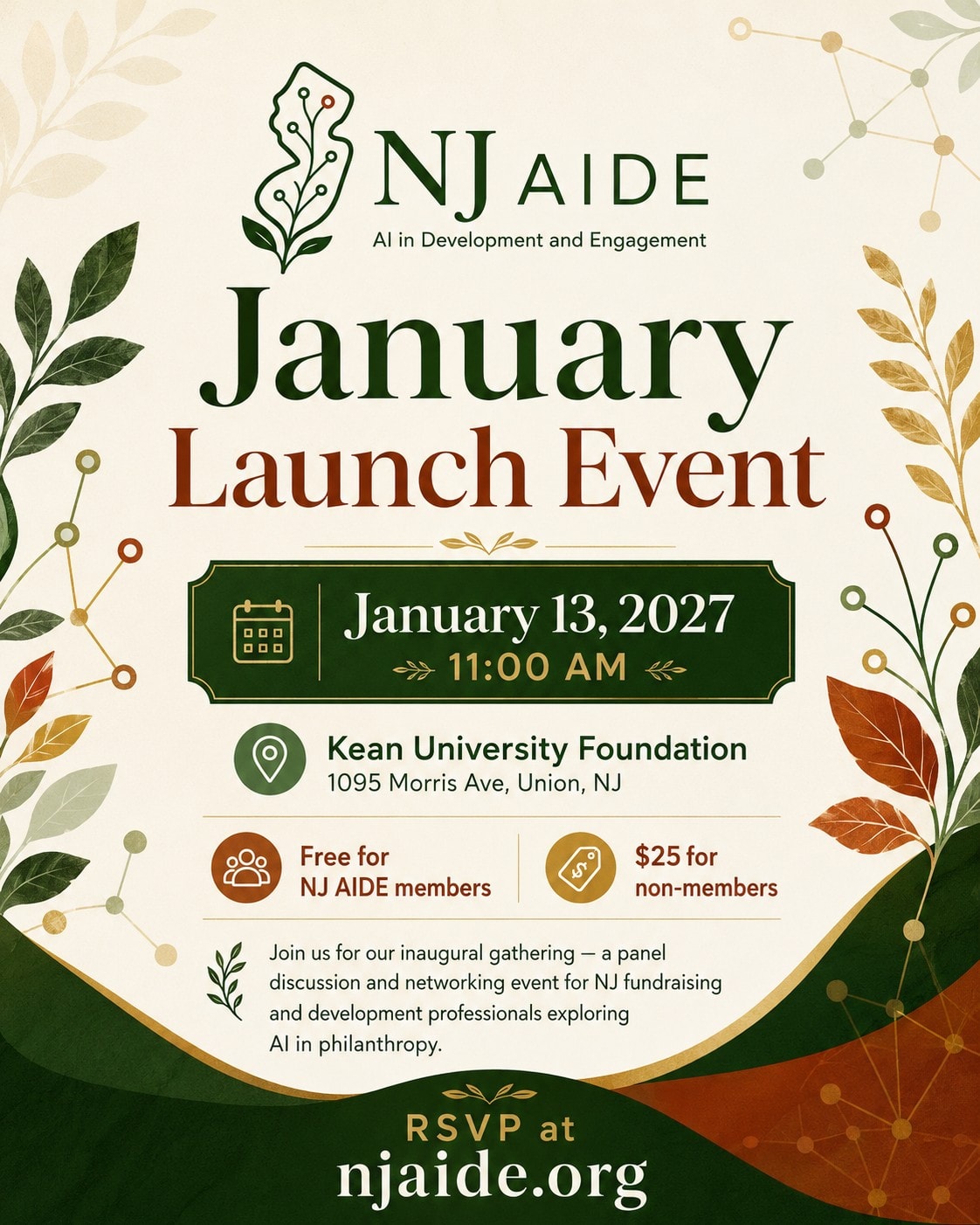 NJ AIDE January Launch Event invite — January 13, 2027 at Kean University Foundation